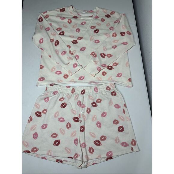 Grayson Threads Womens Sleepwear Set Size L Kiss Print Top & Shorts Cotton Blend - Picture 5 of 14